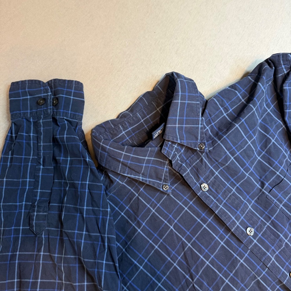 Brooks Brothers Mens Large Navy Blue Windowpane Check‎ Cotton Button Down Shirt